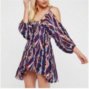 NWT XS FP Red Blue Mini Strappy Flowy Dress